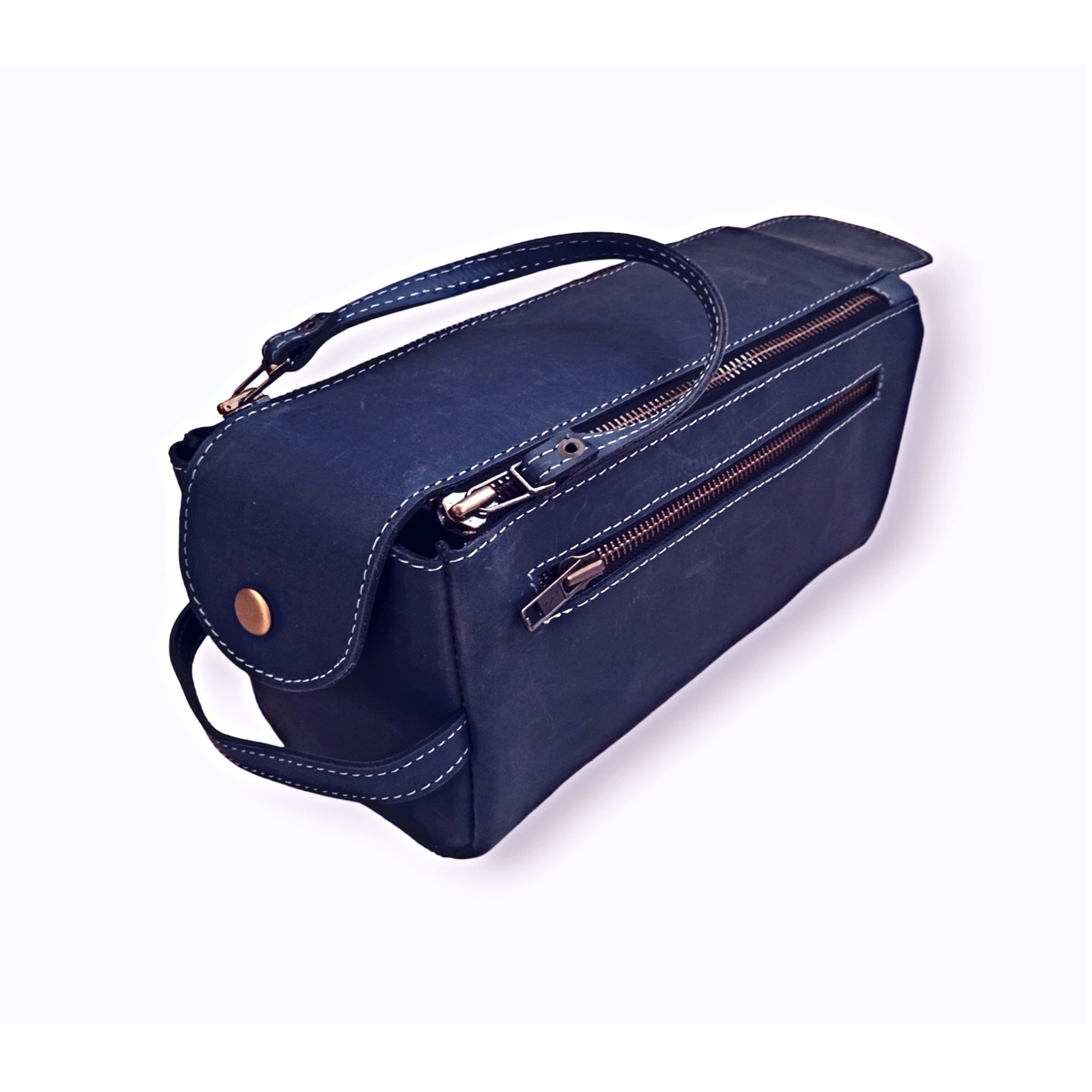 Navy Leather Toiletry Bag - Dopp Kit