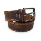 Dark Brown Leather Casual Belt - Double Stitched 40mm Wide