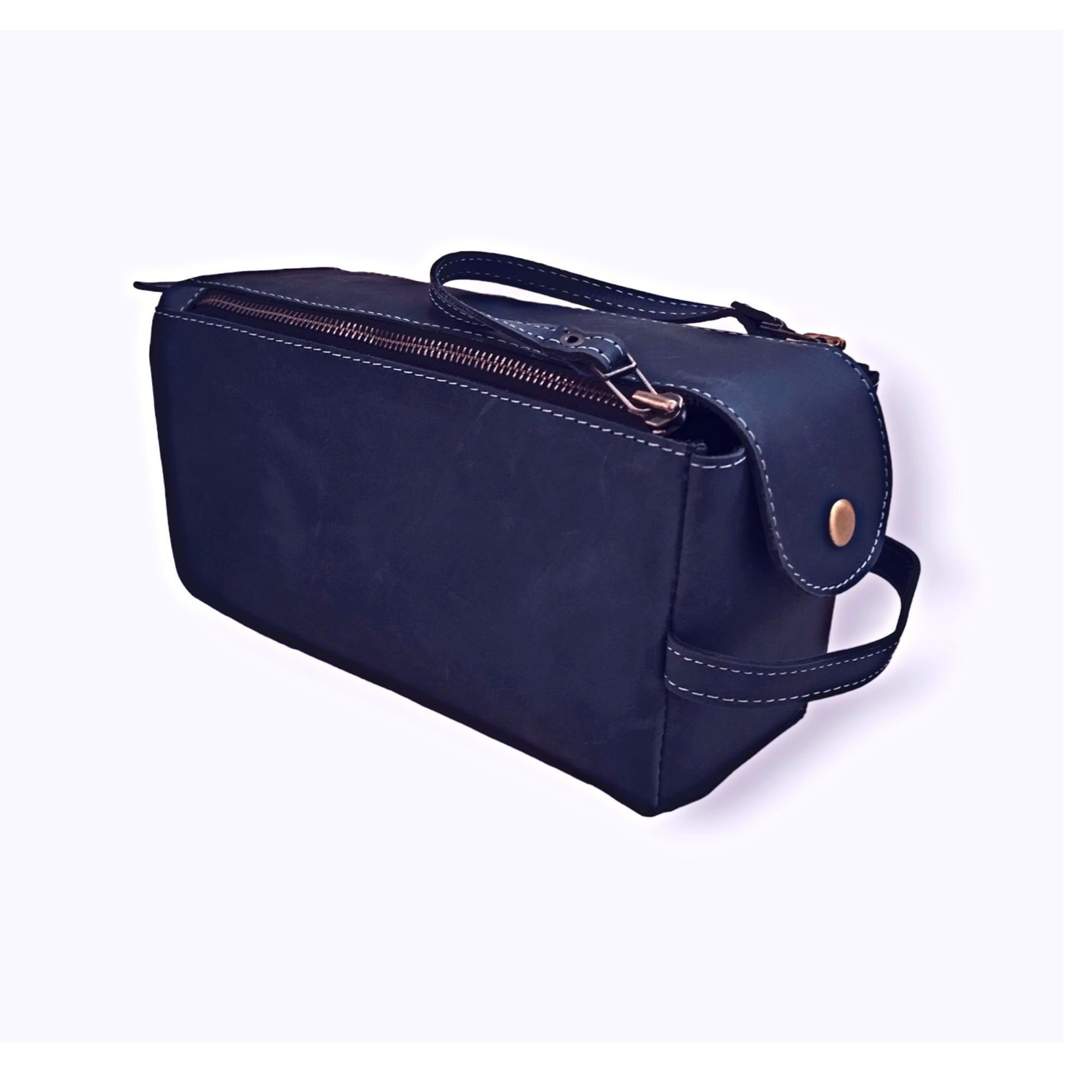 Navy Leather Toiletry Bag - Dopp Kit