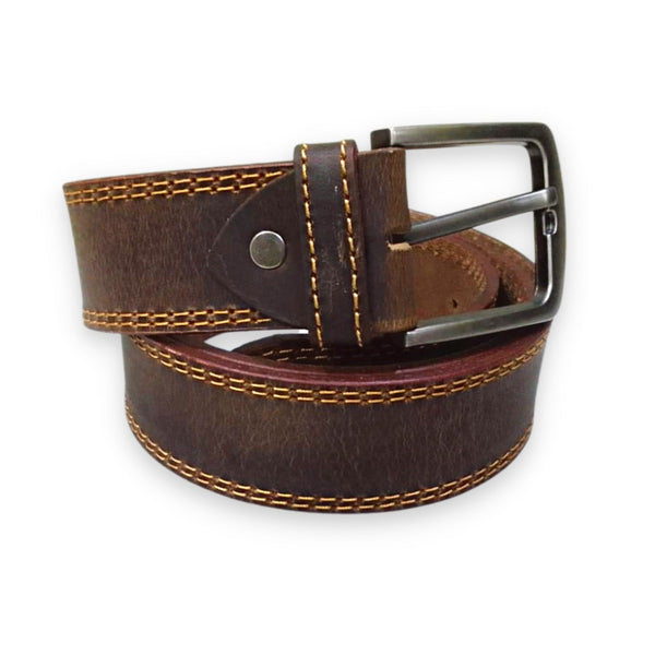 Dark Brown Leather Casual Belt - Double Stitched 40mm Wide