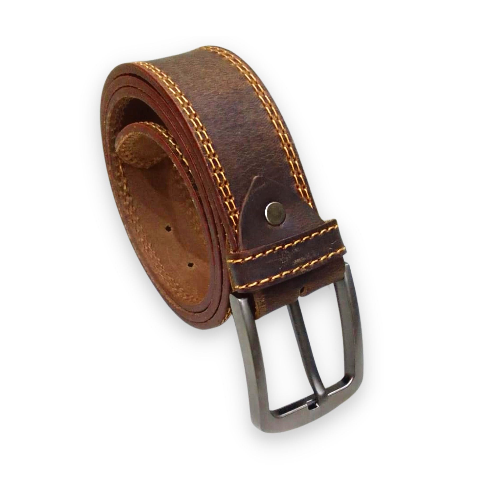 Dark Brown Leather Casual Belt - Double Stitched 40mm Wide