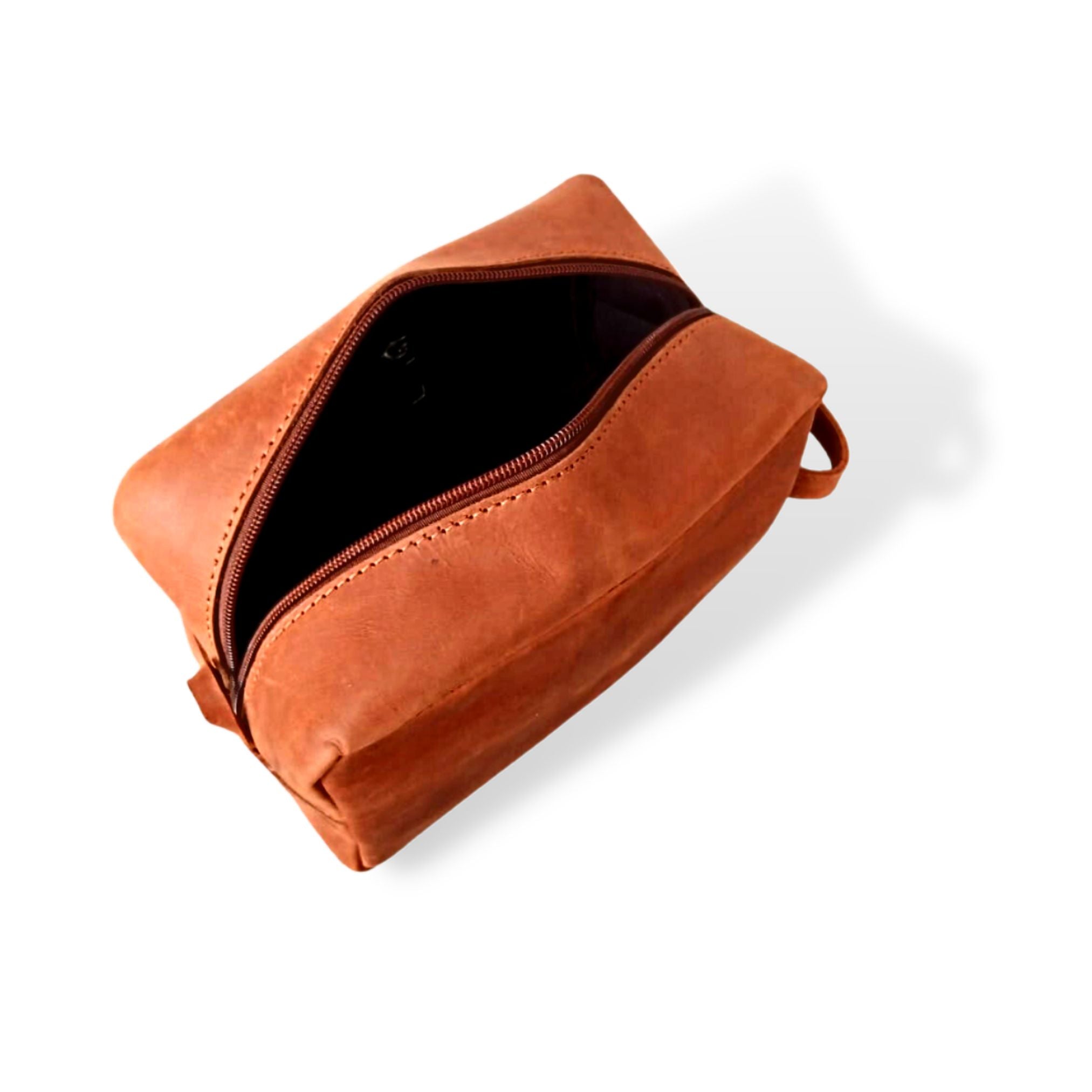 Chestnut Leather Toiletry Bag - Cosmetic Pouch - Shaving Kit
