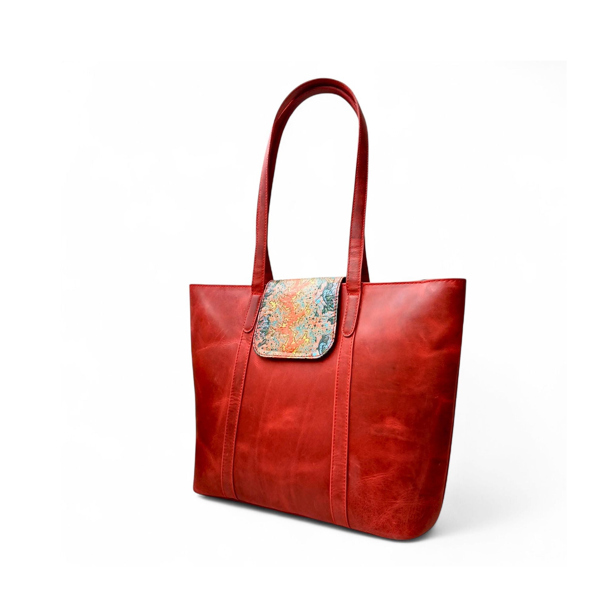 Elegant Red Carry All Leather Handbag