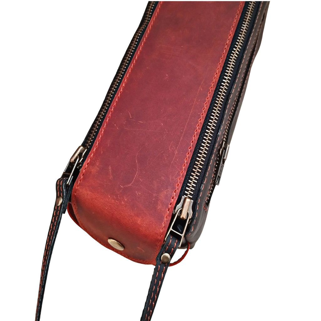 Black & Maroon Leather Toiletry Bag - Dopp Kit