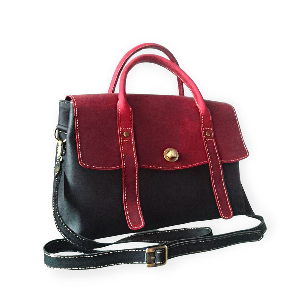 Ruby Leather Handbag for Women | Black & Fuschia Crazy Horse Cowhide