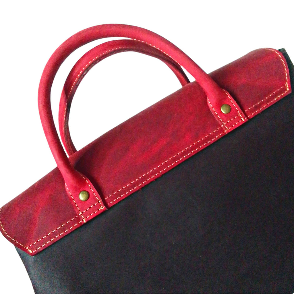 Ruby Leather Handbag for Women | Black & Fuschia Crazy Horse Cowhide