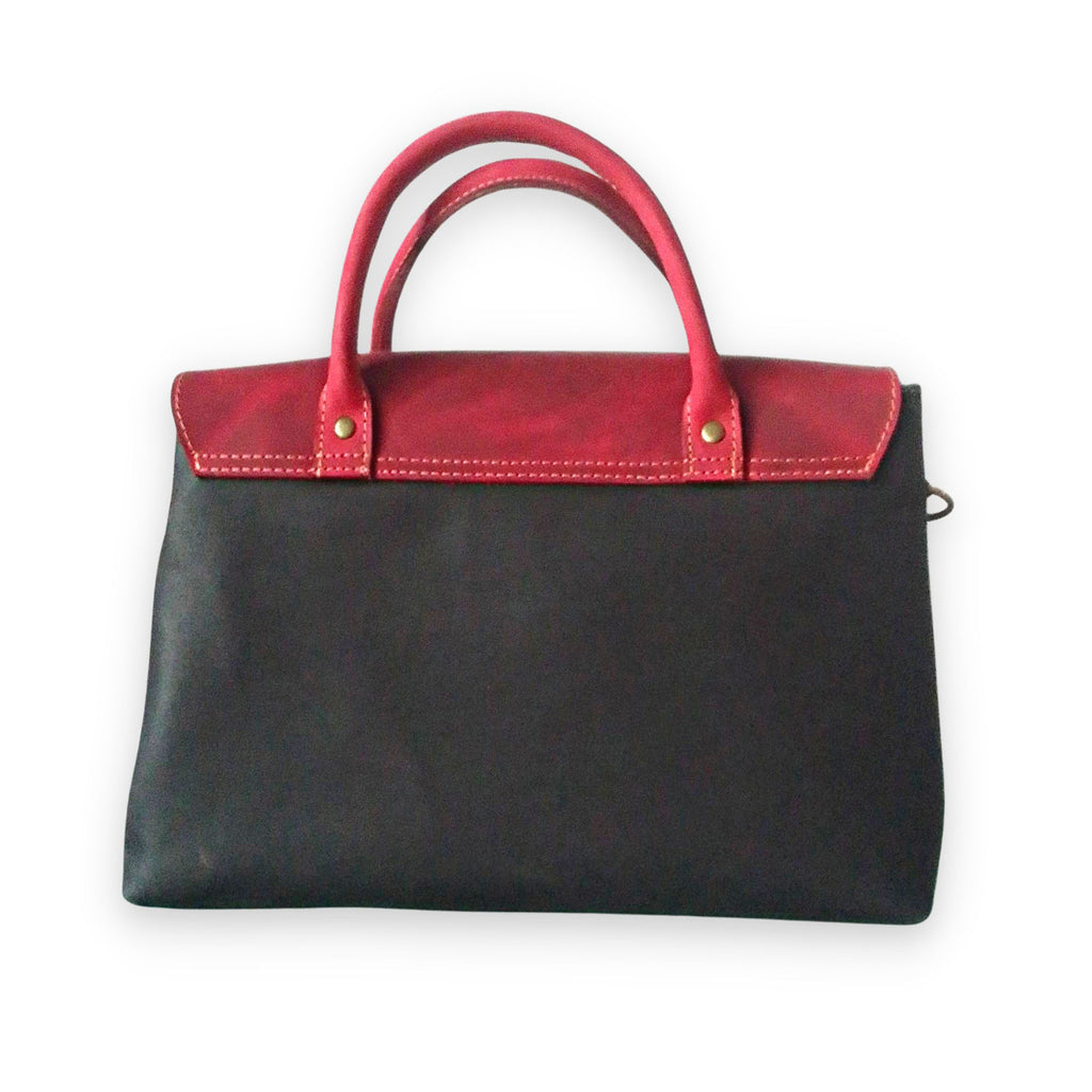 Ruby Leather Handbag for Women | Black & Fuschia Crazy Horse Cowhide