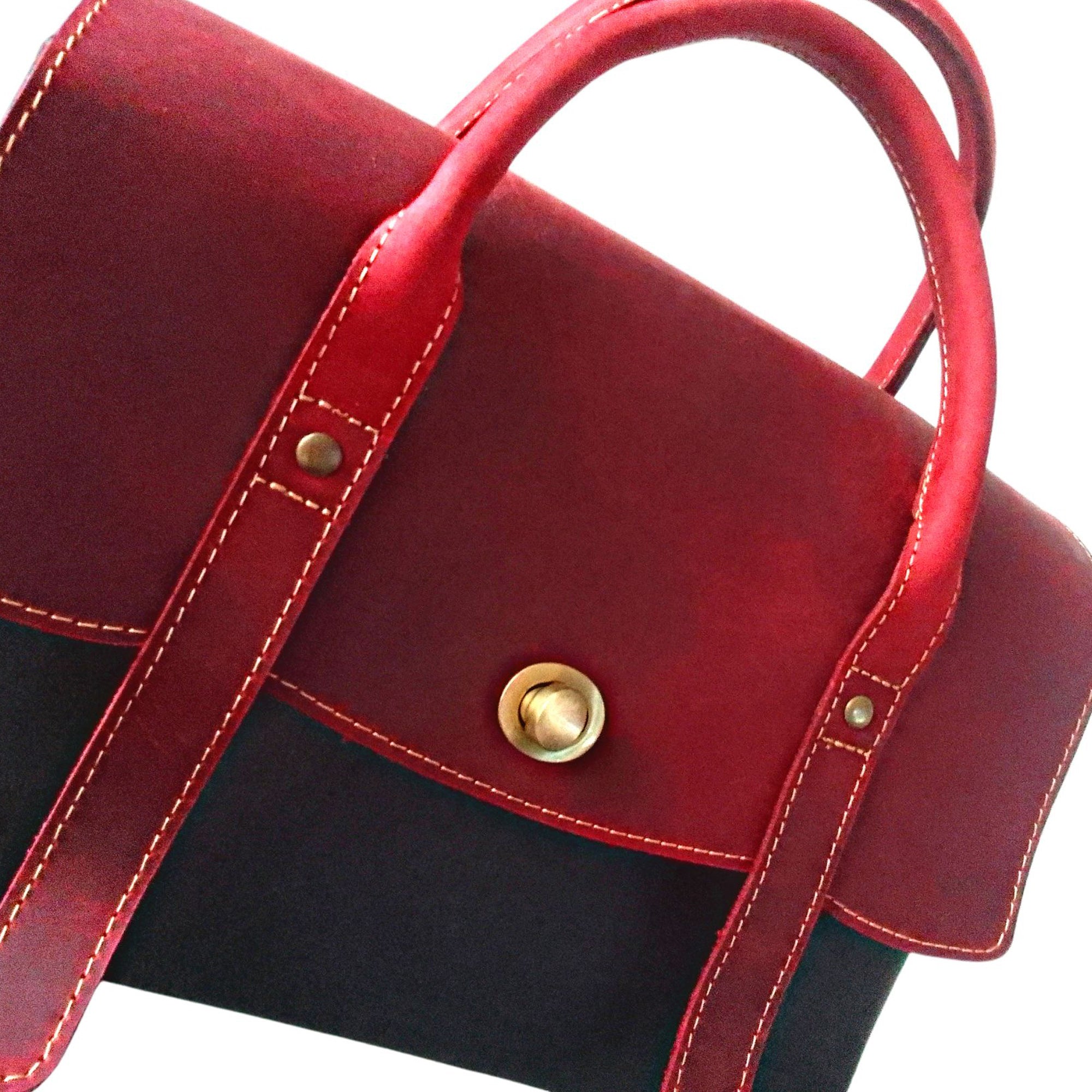 Ruby Leather Handbag for Women | Black & Fuschia Crazy Horse Cowhide