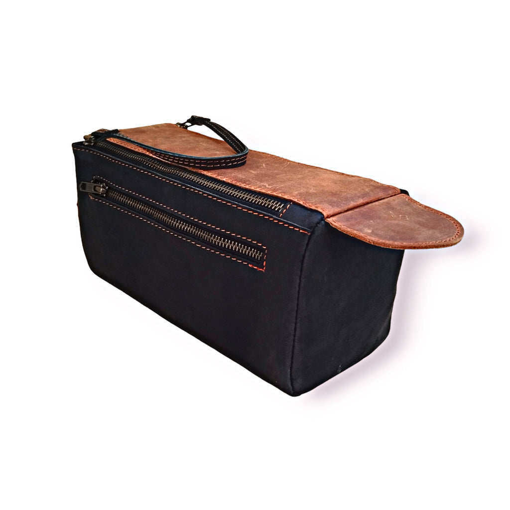 Black & Rust Leather Toiletry Bag - Dopp Kit