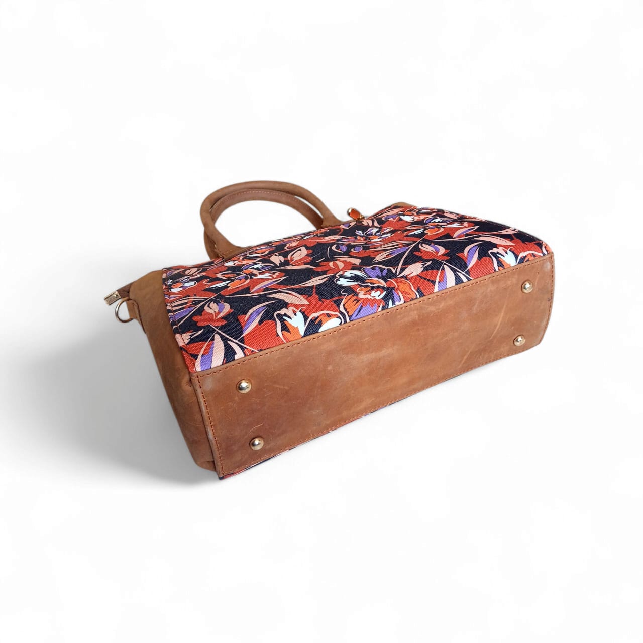 Floral Canvas & Leather Tote Bag