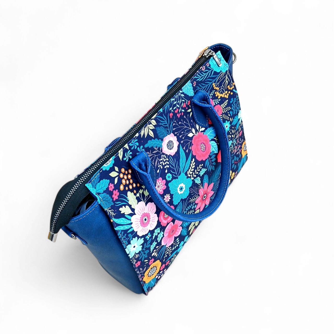 Women Luxurious Printed Canvas & Leather Tote - Navy Blue