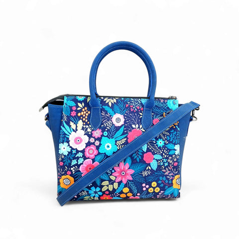 Women Luxurious Printed Canvas & Leather Tote - Navy Blue