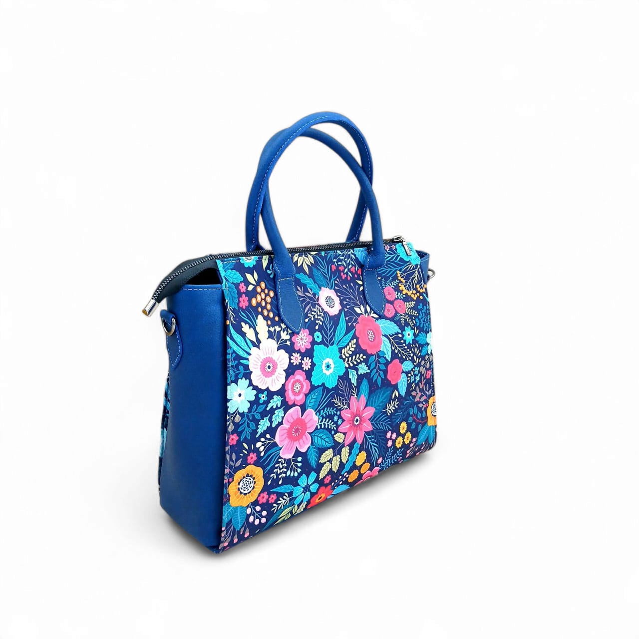 Women Luxurious Printed Canvas & Leather Tote - Navy Blue