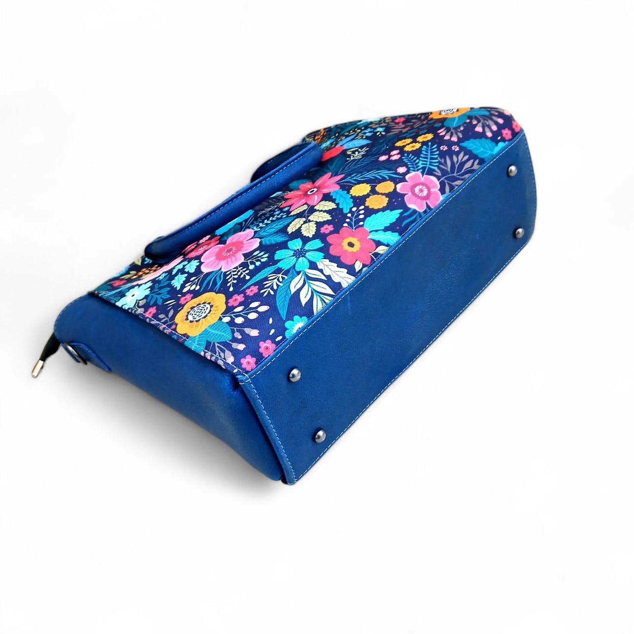 Women Luxurious Printed Canvas & Leather Tote - Navy Blue