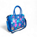 Women Luxurious Printed Canvas & Leather Tote - Navy Blue