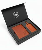 Handmade Leather Passport Cover & Luggage Tag Gift Set- Tan Color