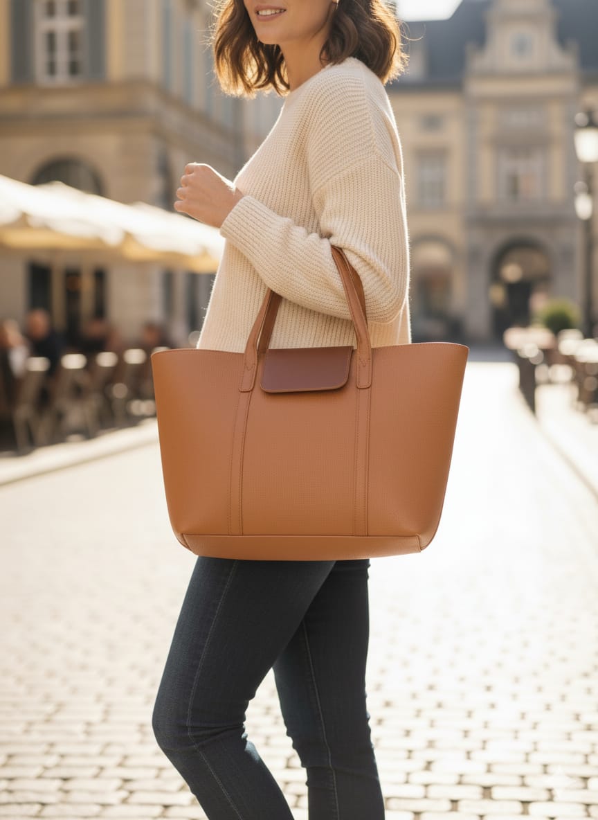 Camel Brown Leather Handbag for Women