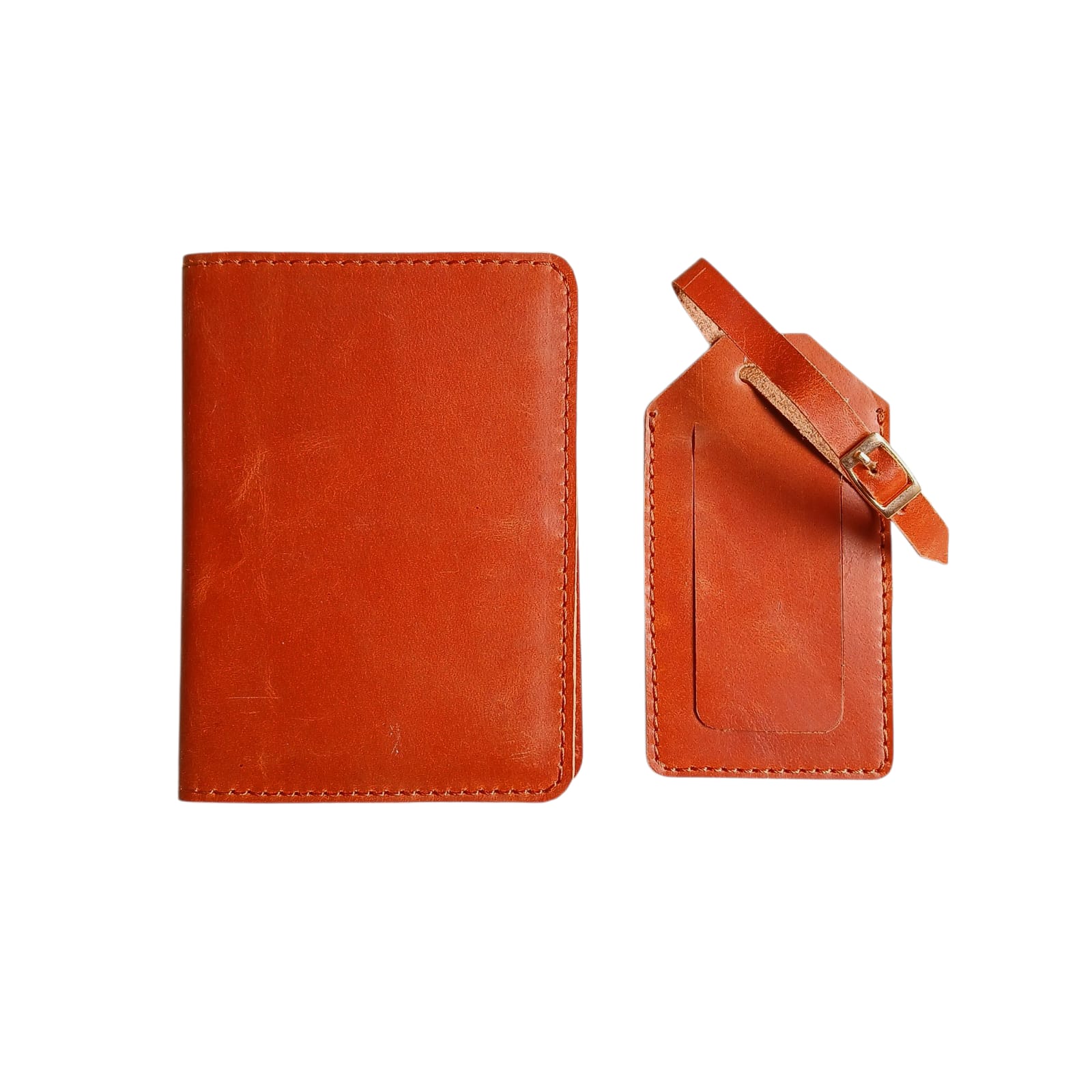 Handmade Leather Passport Cover & Luggage Tag Gift Set- Tan Color