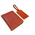 Handmade Leather Passport Cover & Luggage Tag Gift Set- Tan Color