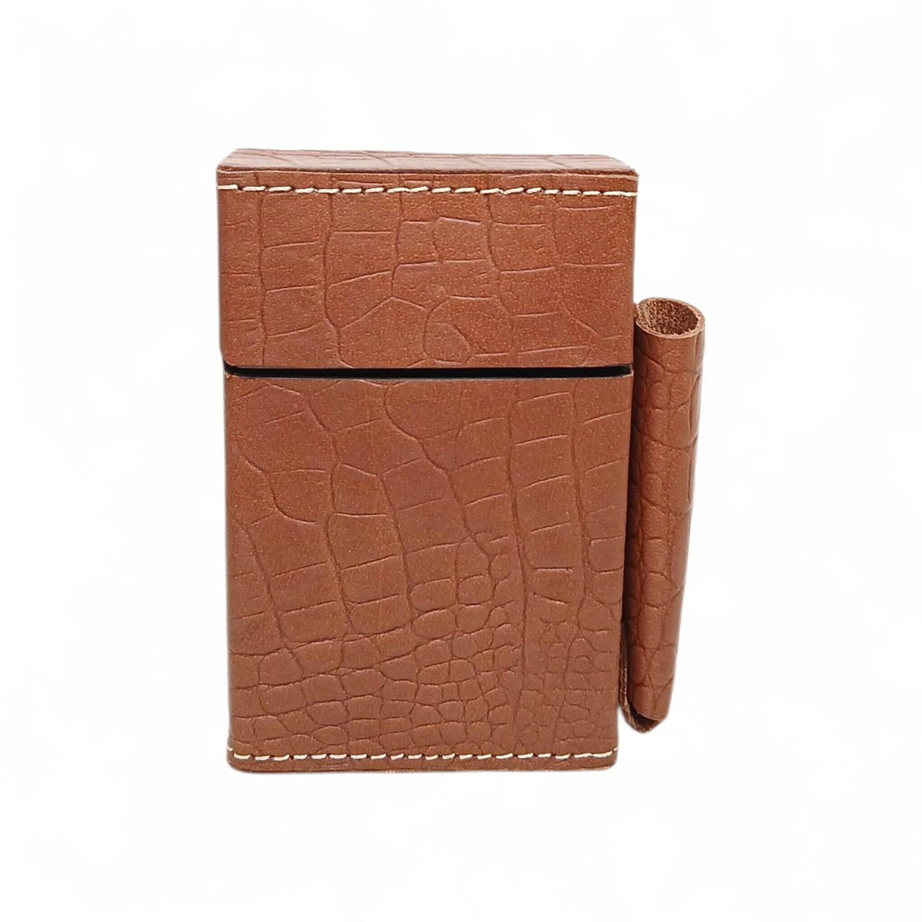 Mustard Crocodile Embossed Leather Cigarette Case with Lighter Pouch