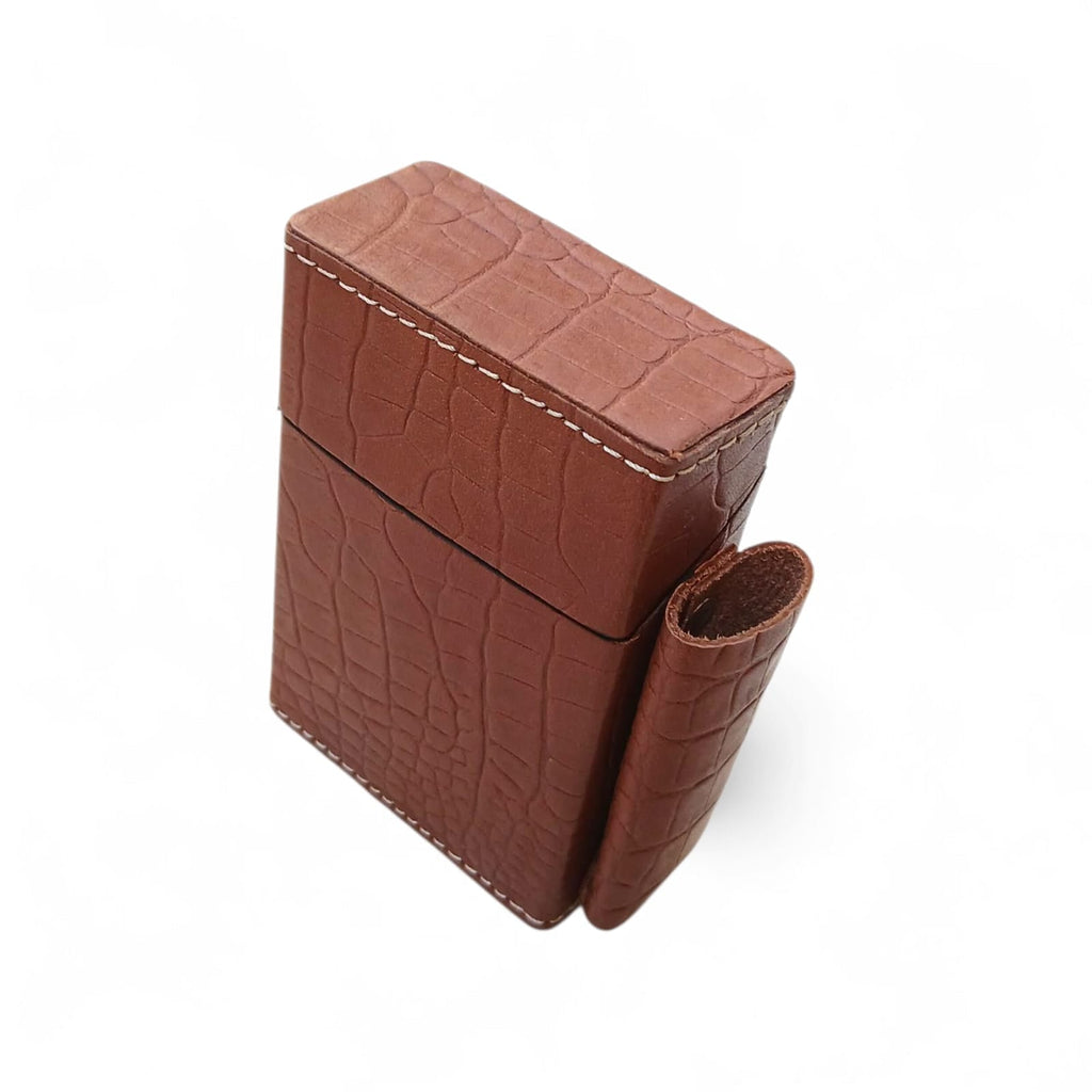 Mustard Crocodile Embossed Leather cigarette Case with Lighter Pouchh