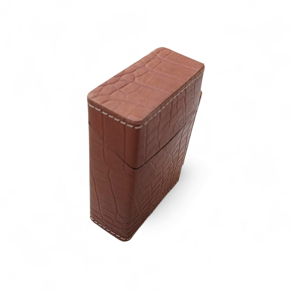 Mustard Crocodile Embossed Leather cigarette Case with Lighter Pouch