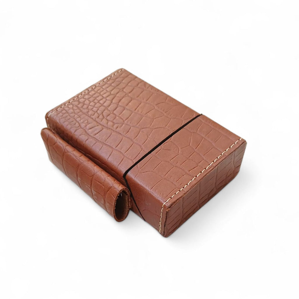 Mustard Crocodile Embossed Leather cigarette Case with Lighter Pouch