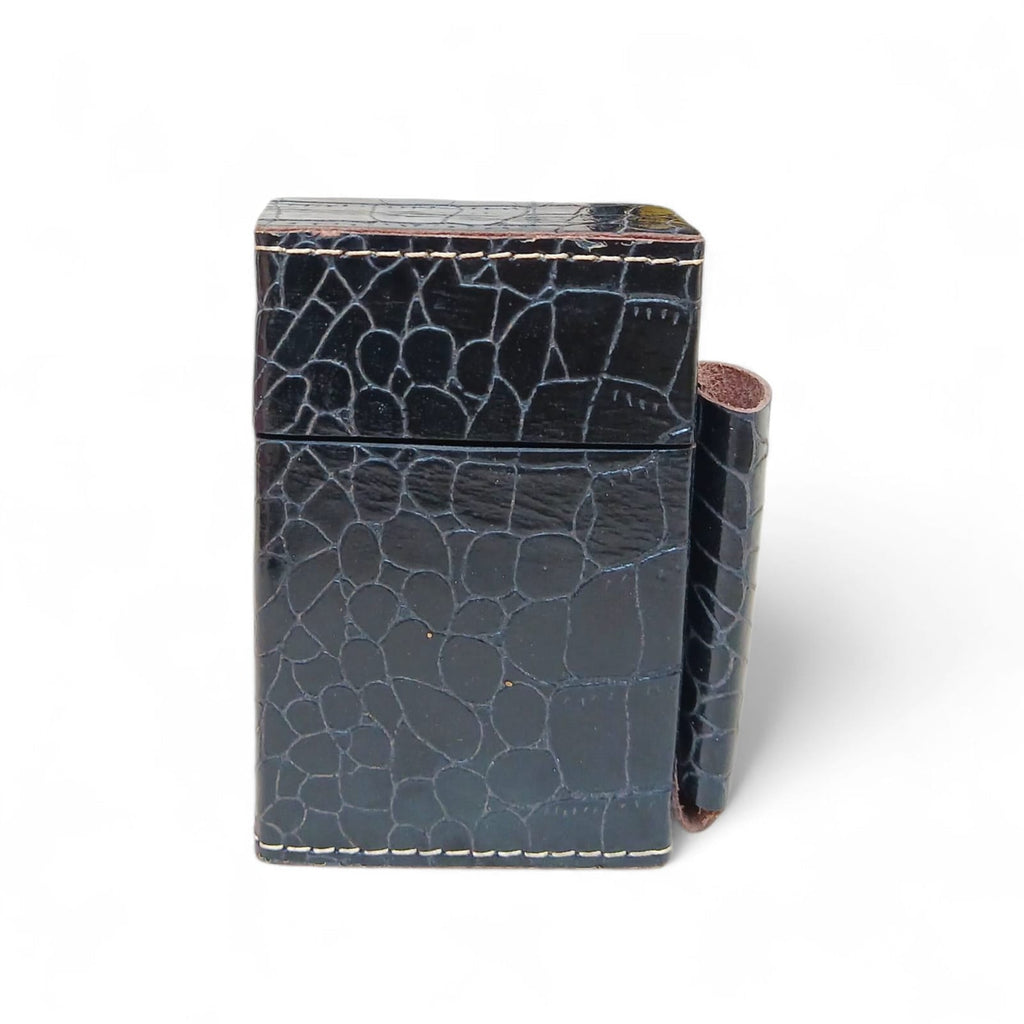 Deep Purple Crocodile Embossed Leather Tobacco Case with Lighter Pouch