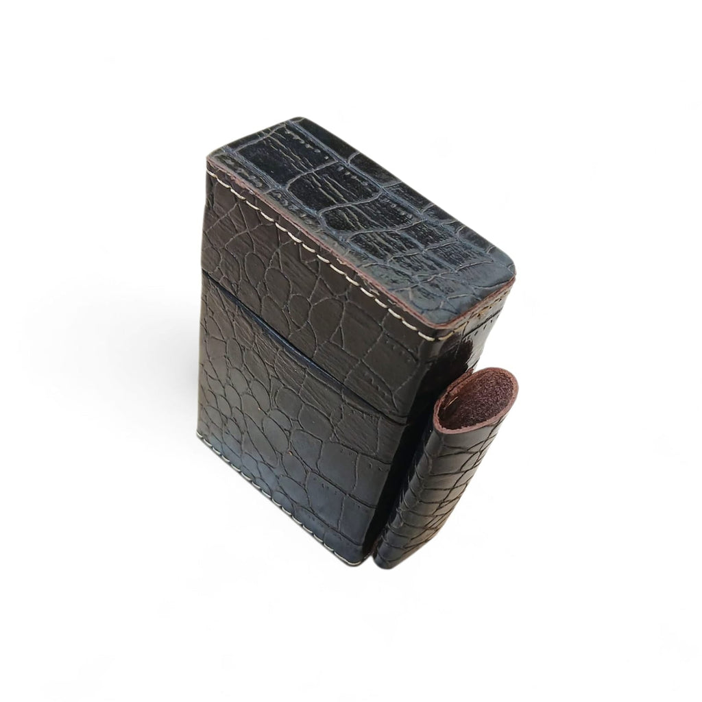 Deep Purple Crocodile Embossed Leather Tobacco Case with Lighter Pouch