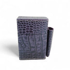 Deep Purple Crocodile Embossed Leather Tobacco Case with Lighter Pouch