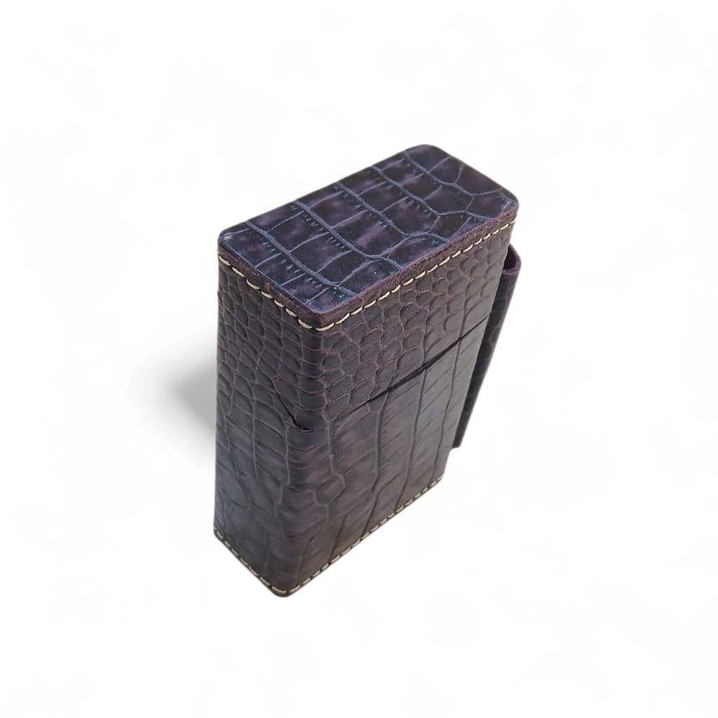 Deep Purple Crocodile Embossed Leather Tobacco Case with Lighter Pouch