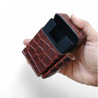 Maroon Crocodile Embossed Leather Cigarette Case |  Tobacco Cover with Lighter Pouch