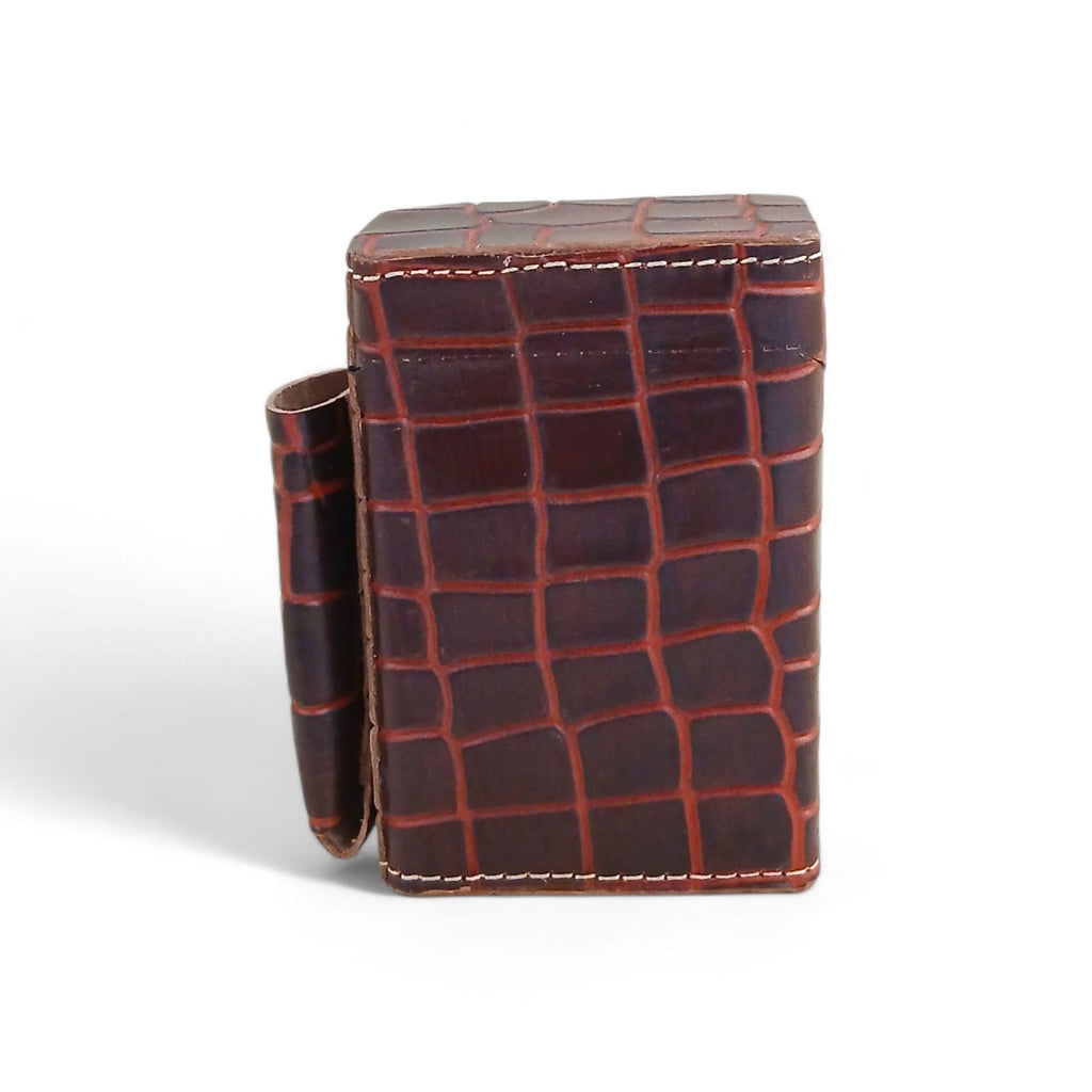 Maroon Crocodile Embossed Leather Cigarette Case |  Tobacco Cover with Lighter Pouch