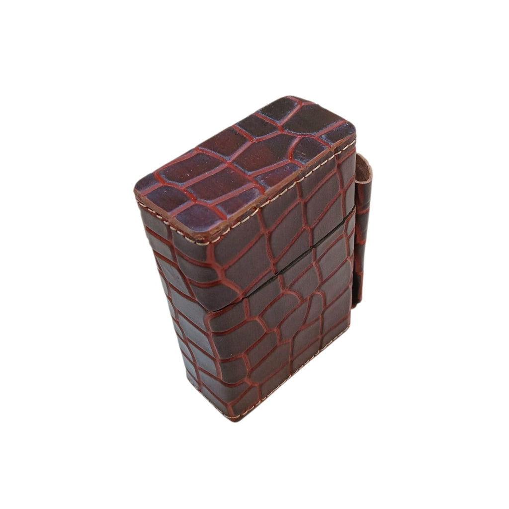 Maroon Crocodile Embossed Leather Cigarette Case |  Tobacco Cover with Lighter Pouch