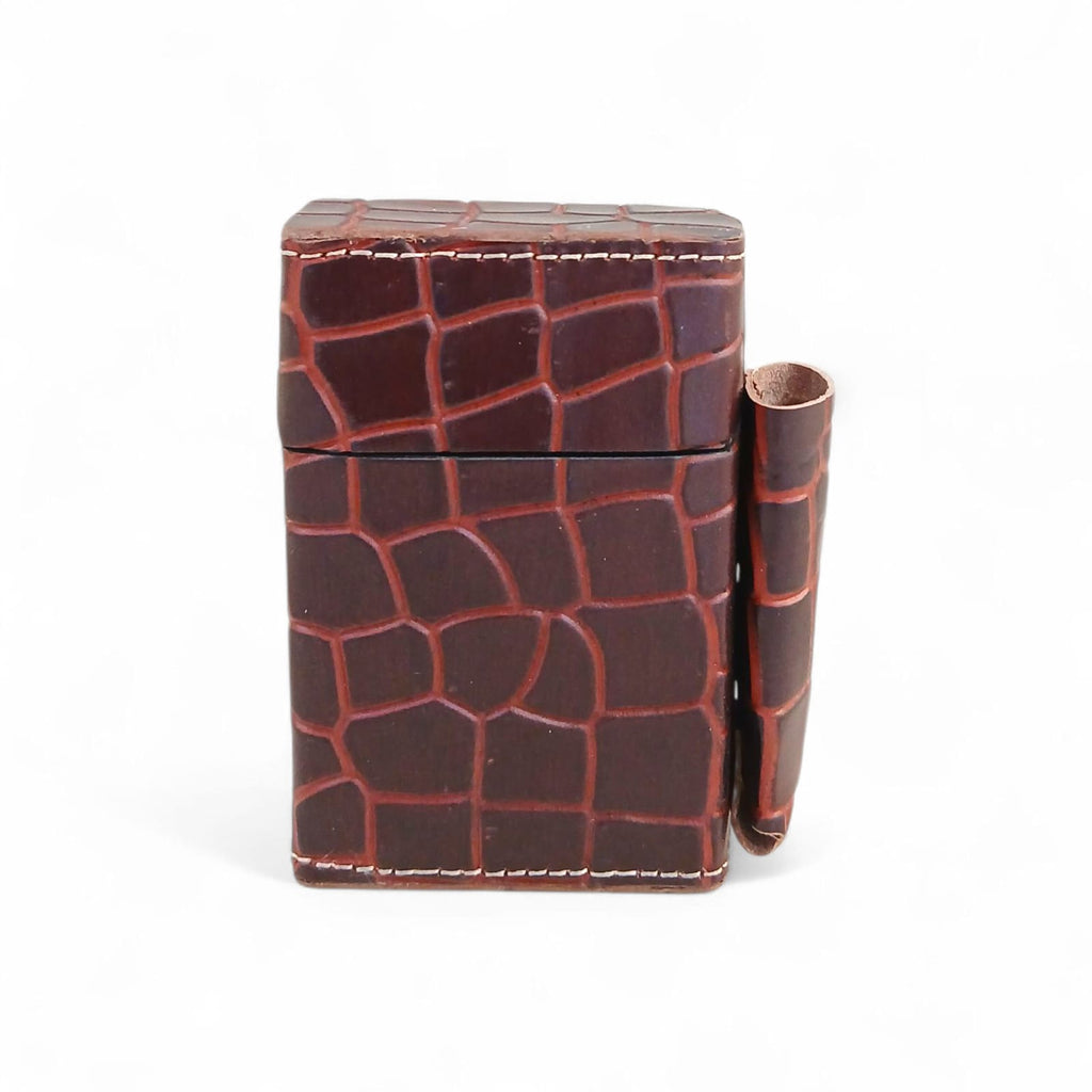 Maroon Crocodile Embossed Leather Cigarette Case |  Tobacco Cover with Lighter Pouch