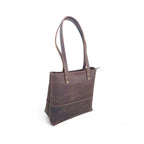 Chocolate Brown Crazy Horse Leather Tote Bag with Long Handles