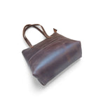 Chocolate Brown Crazy Horse Leather Tote Bag with Long Handles