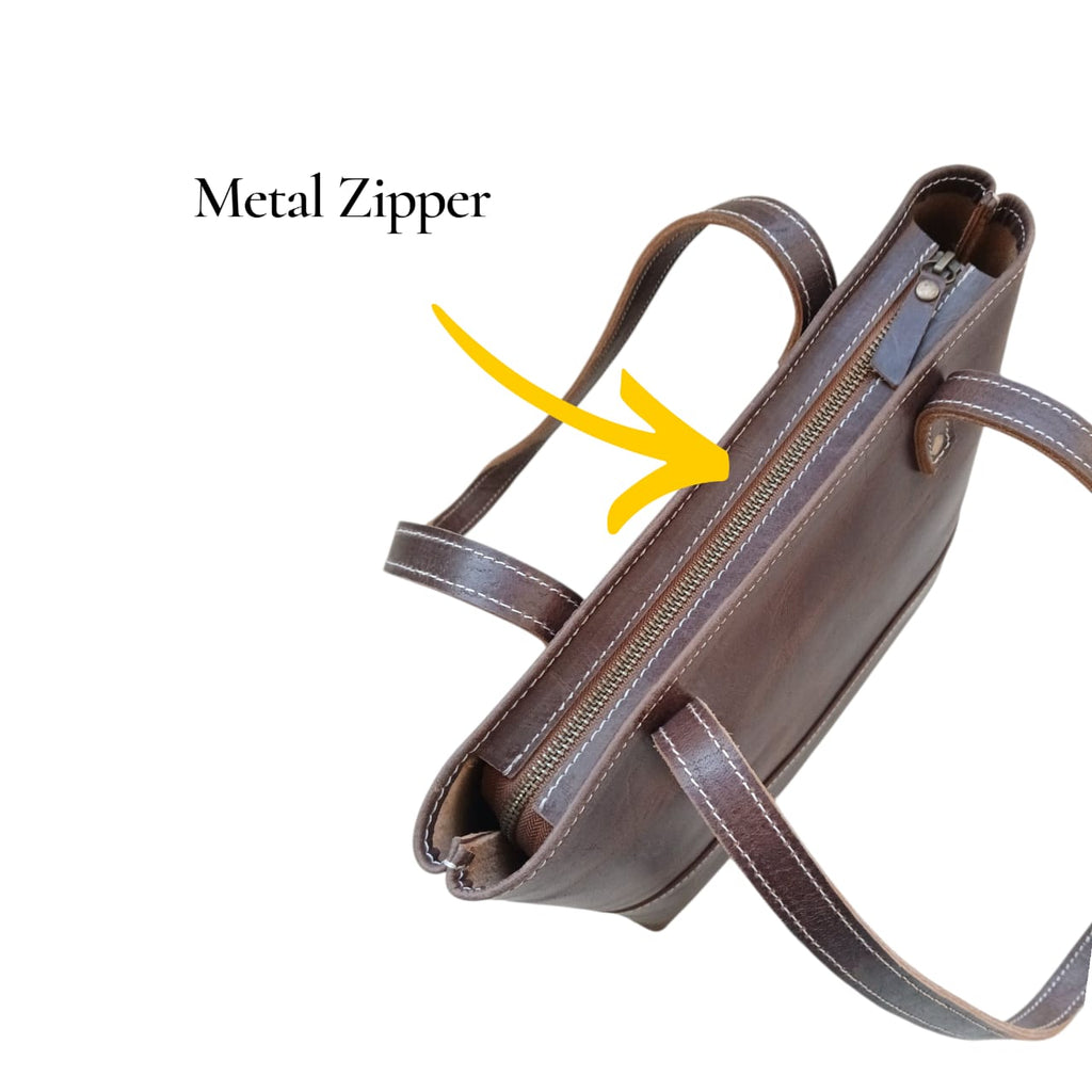 Chocolate Brown Crazy Horse Leather Tote Bag with Long Handles