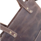 Chocolate Brown Crazy Horse Leather Tote Bag with Long Handles