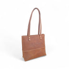 Tan Crazy Horse Leather Tote Bag with Long Handles for Women