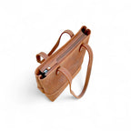 Tan Crazy Horse Leather Tote Bag with Long Handles for Women
