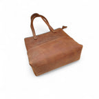 Tan Crazy Horse Leather Tote Bag with Long Handles for Women