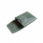 Olive green Crazy Horse leather card holder with magnetic clos