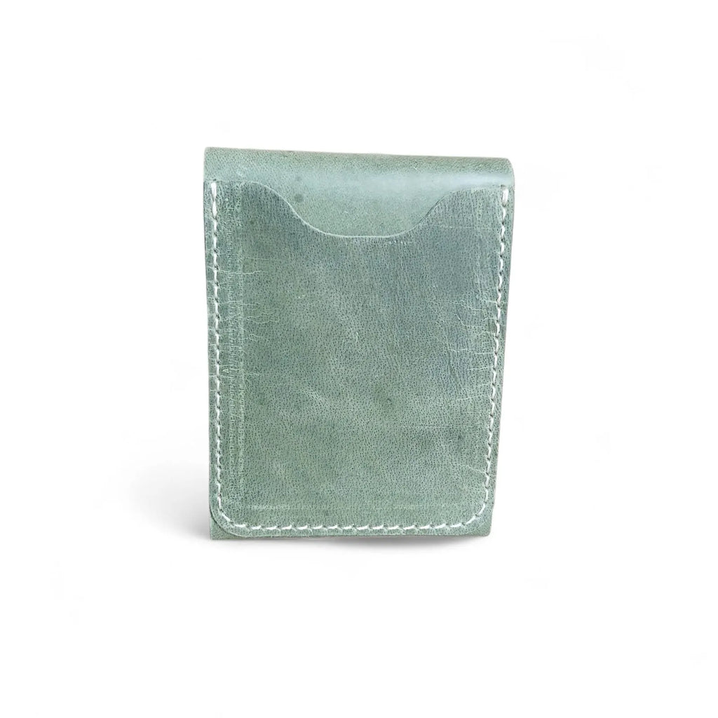 Olive green Crazy Horse leather card holder with magnetic clos