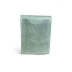 Olive green Crazy Horse leather card holder with magnetic clos