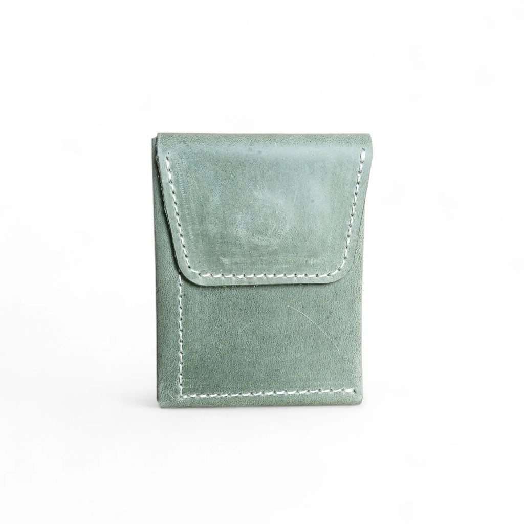 Olive green Crazy Horse leather card holder with magnetic clos