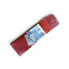 Red Crazy Horse leather card holder with magnetic closure
