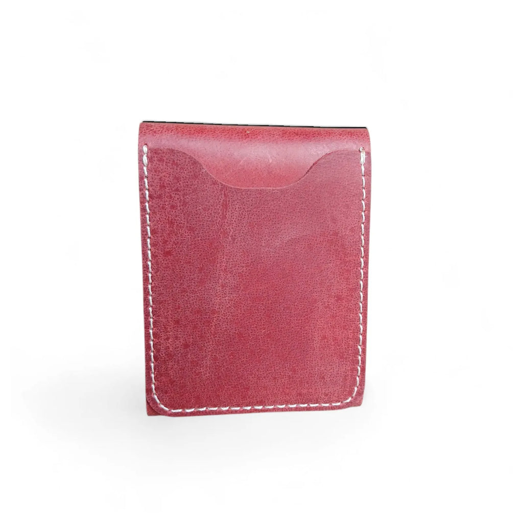 Red Crazy Horse leather card holder with magnetic closure