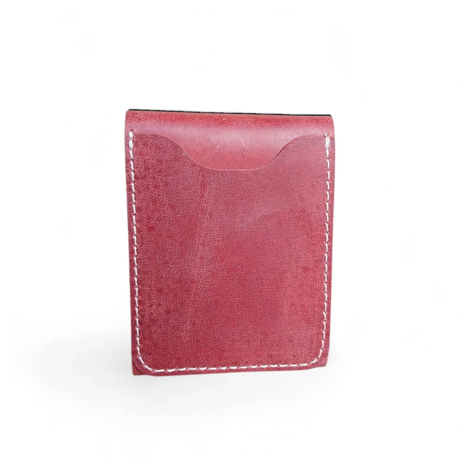 Red Crazy Horse leather card holder with magnetic closure