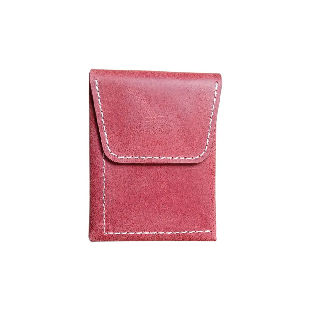 Red Crazy Horse leather card holder with magnetic closure